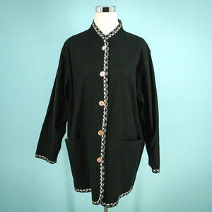 Koos Of Course Plus Size 1X Black Floral Reversible Quilted Button Artsy Jacket